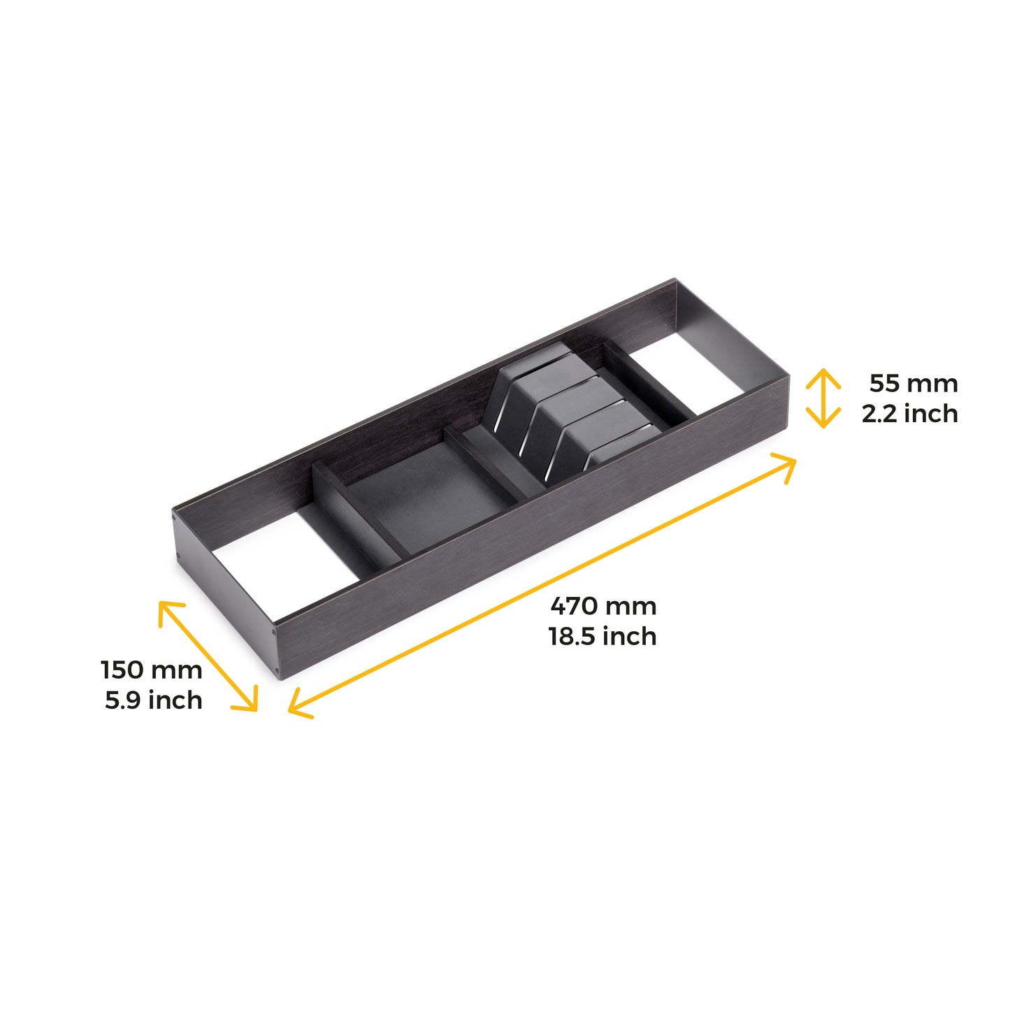 Emuca Orderbox knife holder for drawer, 150x470mm, Steel and Wood, Anthracite grey