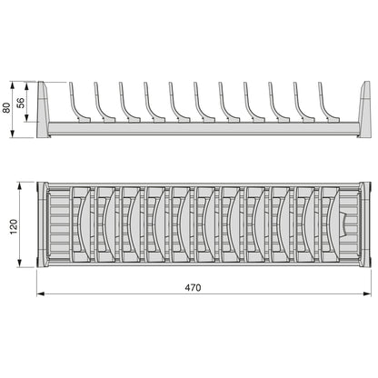 Emuca Orderbox dish rack for drawer, 120x470mm, aluminium and plastic, anthracite grey