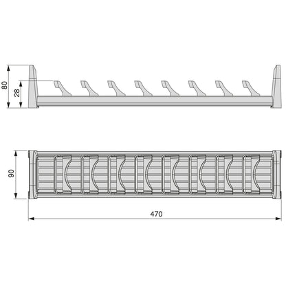 Emuca Portabol Orderbox for drawer, 90x470mm, Aluminum and Plastic, Anthracite Grey