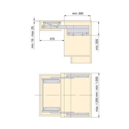 Emuca Guías para mesa extensible y elevable Oplà Folding+39 M120, Aluminio, Anodizado inox