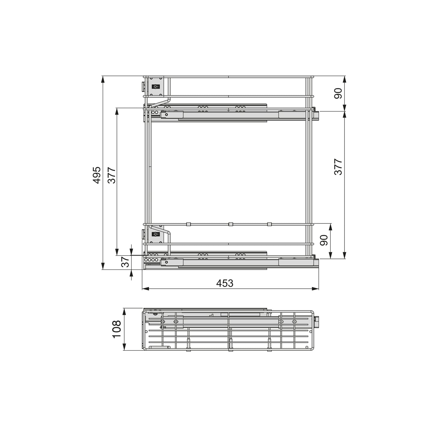 Emuca Supra removable side bottle rack with soft closing, 150mm module, Steel, Painted aluminium