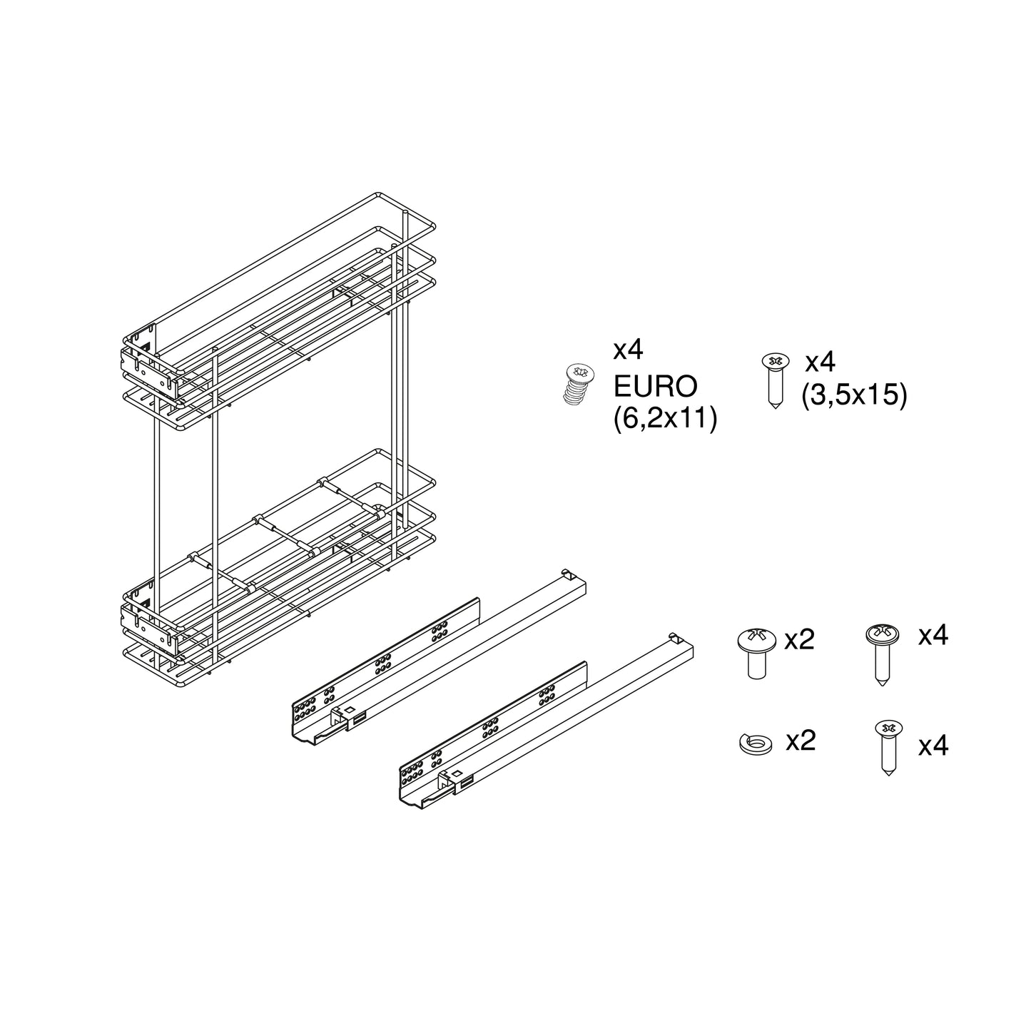 Emuca Supra removable side bottle rack with soft closing, 150mm module, Steel, Painted aluminium