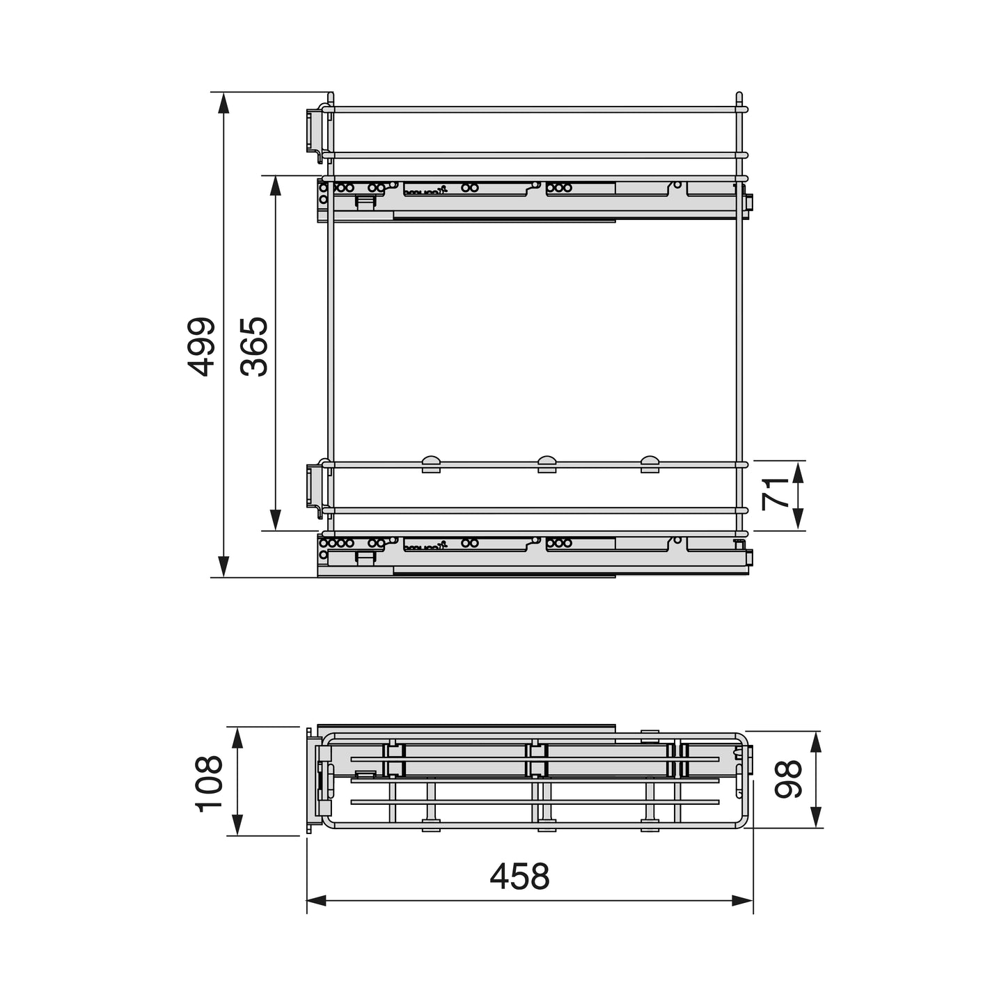 Emuca TitaneMax removable side bottle rack with soft close, 150mm module, Steel, Anthracite grey