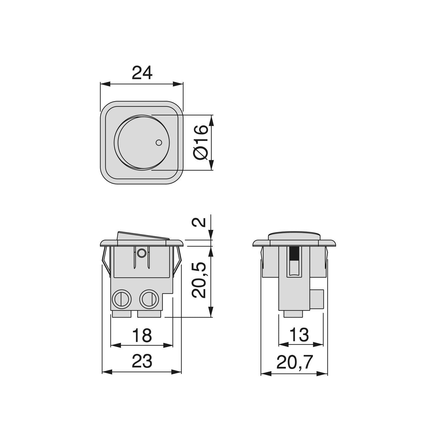 Emuca Set of 10 flush-mount switches D21x21, Plastic, White