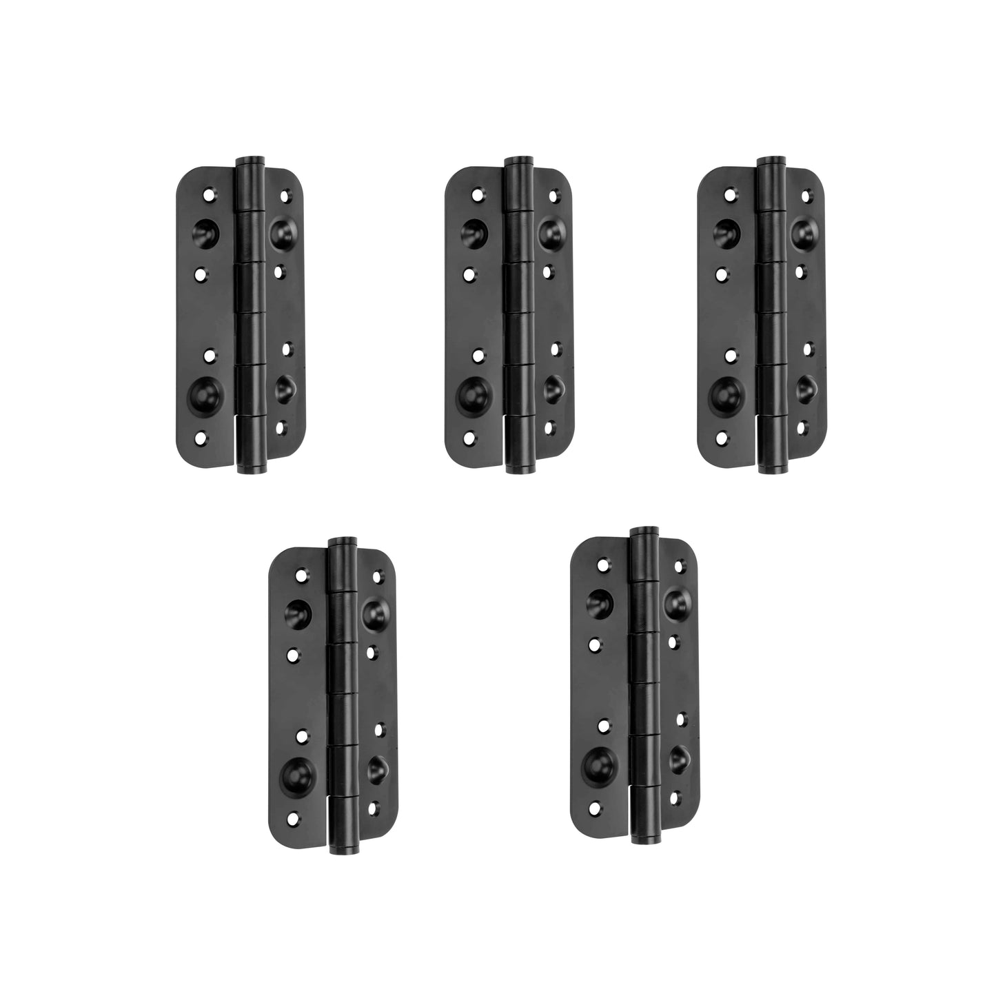 Emuca Set of 5 security hinges for doors, 150x80mm, anti-lever hinges with rounded edges, without trim, Steel, Black