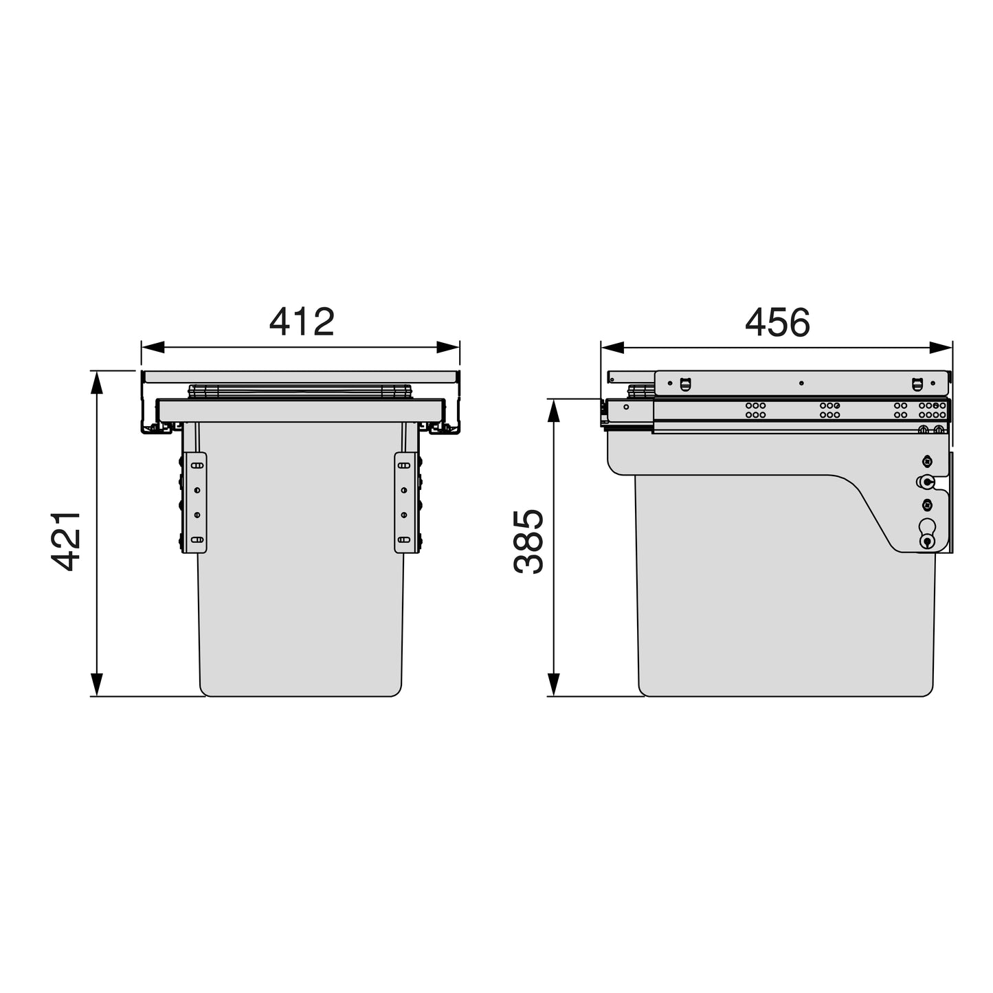 Emuca Recycling container for side fixing on kitchen furniture Recycle 1x35 litres, Steel, Anthracite grey plastic