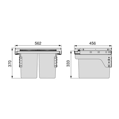 Emuca Recycling container for side fixing on kitchen furniture Recycle 2x24 litres, Steel, Anthracite grey plastic