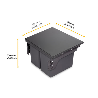 Emuca Recycling container for side fixing on kitchen furniture Recycle 2x24 litres, Steel, Anthracite grey plastic