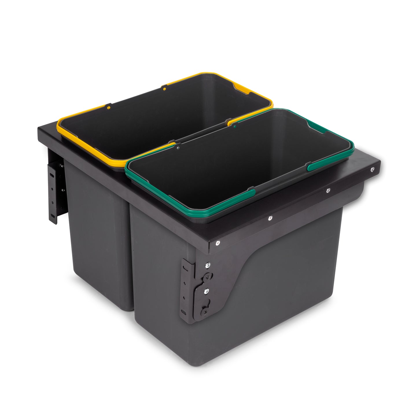 Emuca Recycling container for side fixing on kitchen furniture Recycle 2x24 litres, Steel, Anthracite grey plastic