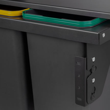 Emuca Contenedor de reciclaje para fijación lateral en mueble de cocina Recycle 2x24litros, Acero, Plástico gris antracita