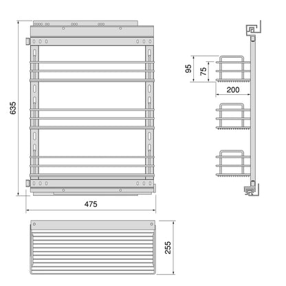 Emuca TitaneStar pull-out trolley with soft closing, 300mm module, Steel, Anthracite grey