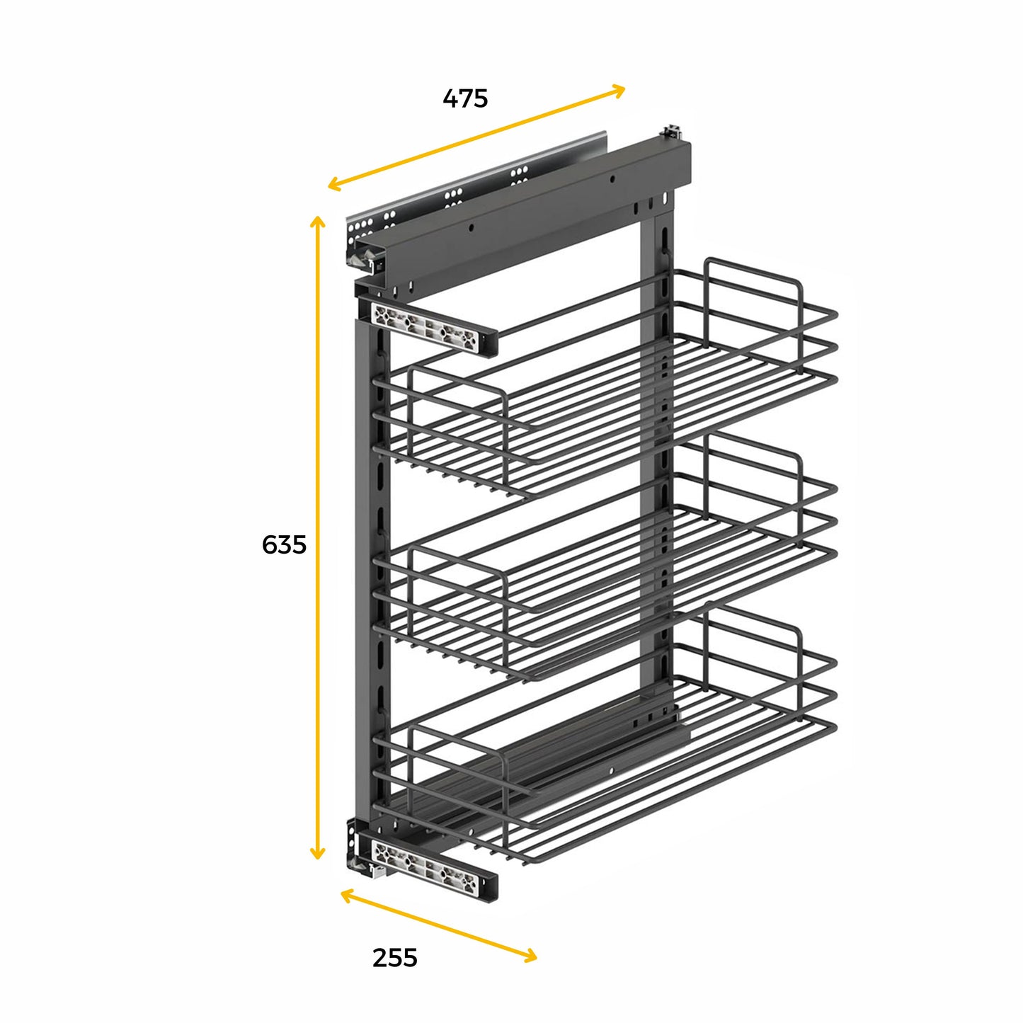 Emuca TitaneStar pull-out trolley with soft closing, 300mm module, Steel, Anthracite grey