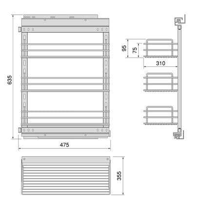 Emuca TitaneStar pull-out trolley with soft closing, 400mm module, Steel, Anthracite grey