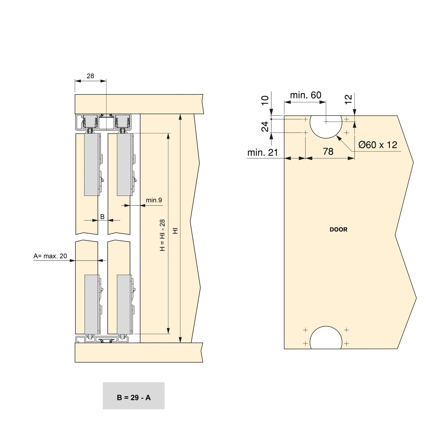 Sistema Flow 2 kit herrajes para 2 puertas correderas de madera apoyadas con cierre suave