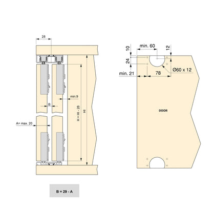 Sistema Flow 2 kit herrajes para 2 puertas correderas de madera apoyadas con cierre suave