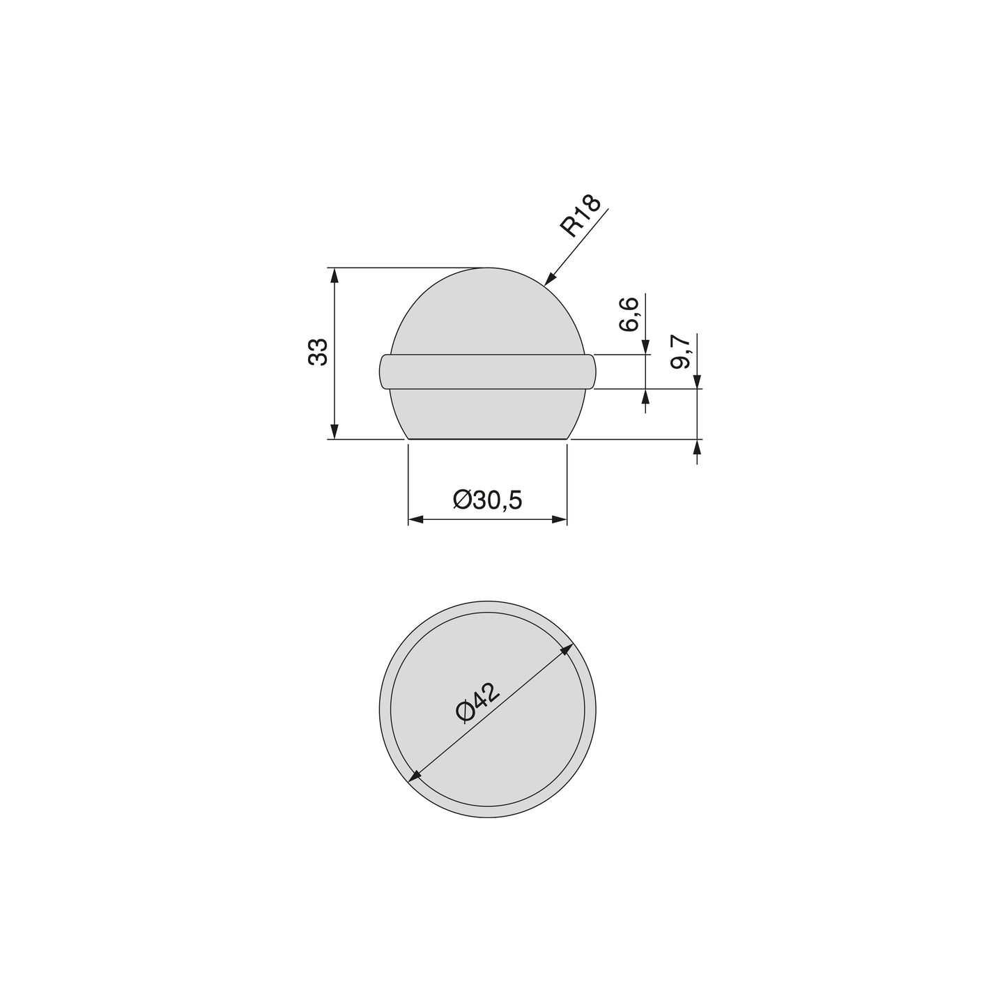 Set of 6 semi-spherical adhesive door stops, floor fixing, plastic, transparent