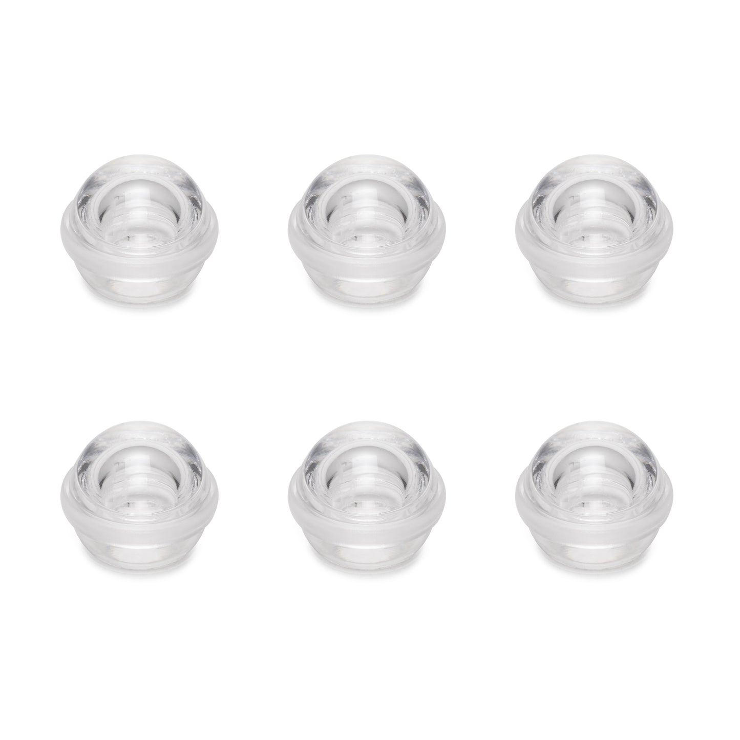 Set of 6 semi-spherical adhesive door stops, floor fixing, plastic, transparent