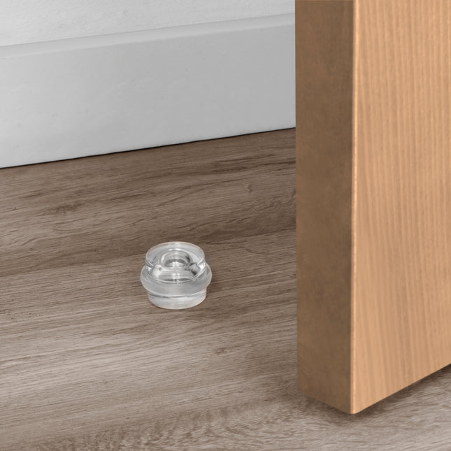 Pack of 6 cylindrical adhesive door stops, floor fixing, Plastic, Transparent