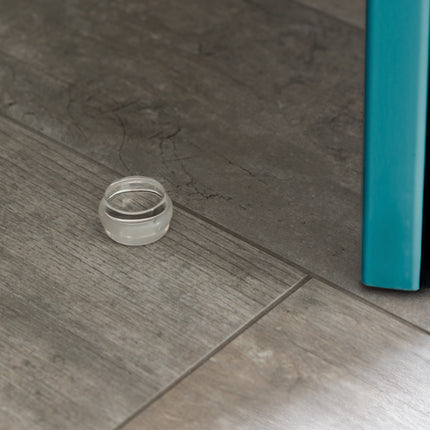 Lote de 6 topes para puertas adhesivos cilíndricos, fijación en el suelo, Plástico, Transparente