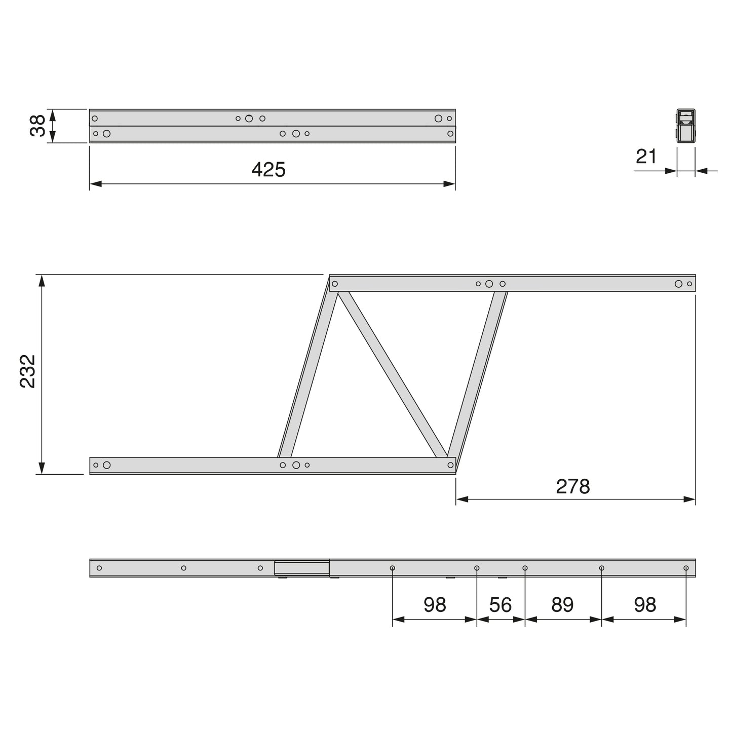 Emuca Juego de mecanismos elevables para mesas de centro, permite elevar la mesa 192mm, Acero, Pintado negro