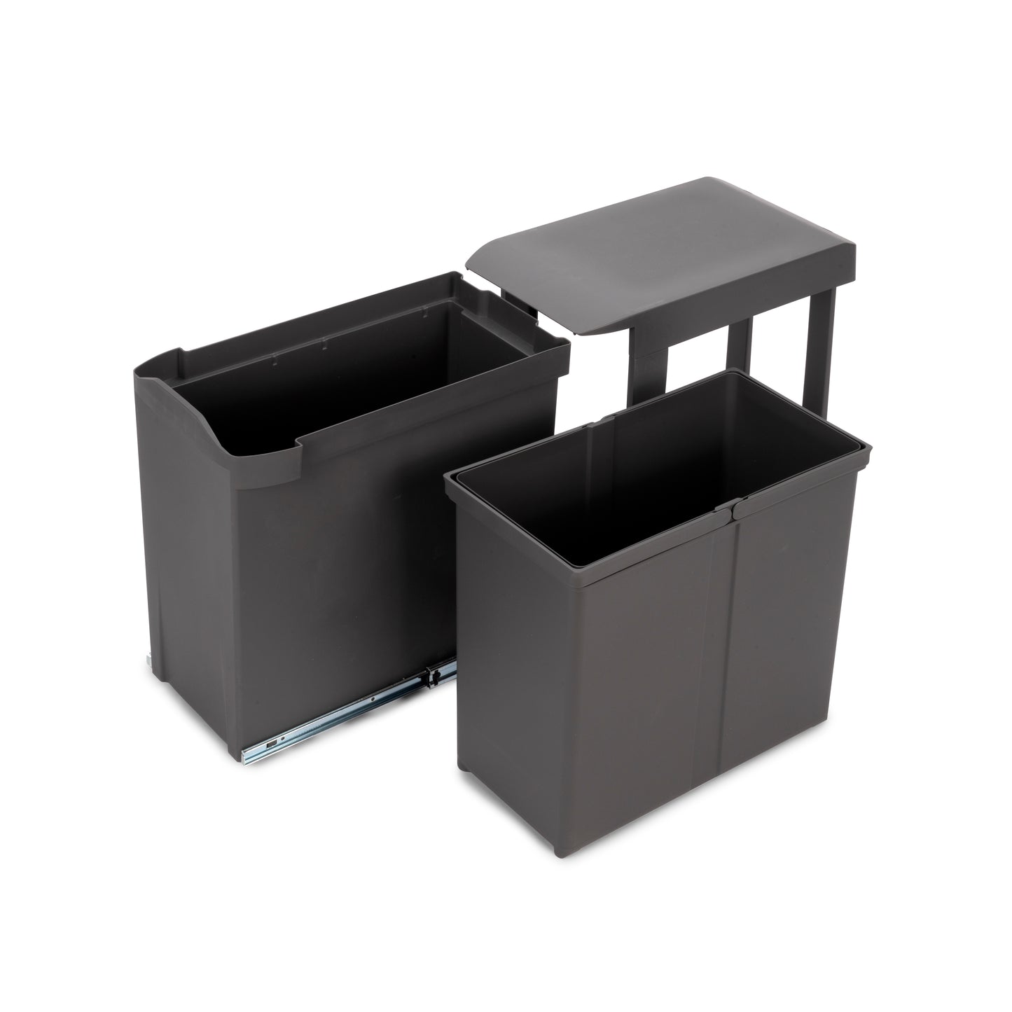 Emuca Recycling bins for kitchen, 1 x 30L, bottom fixing and automatic extraction, Steel and Plastic, Anthracite grey