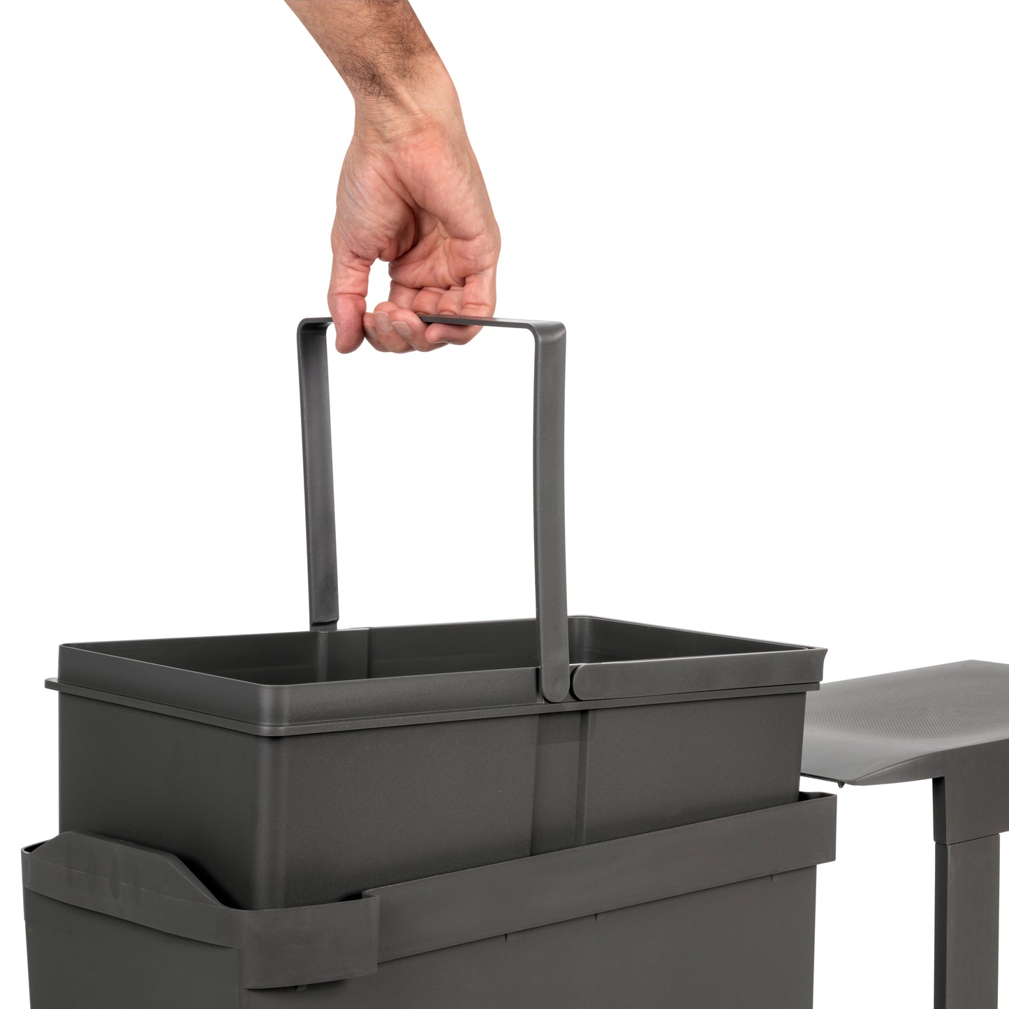 Emuca Recycling bins for kitchen, 1 x 30L, bottom fixing and automatic extraction, Steel and Plastic, Anthracite grey