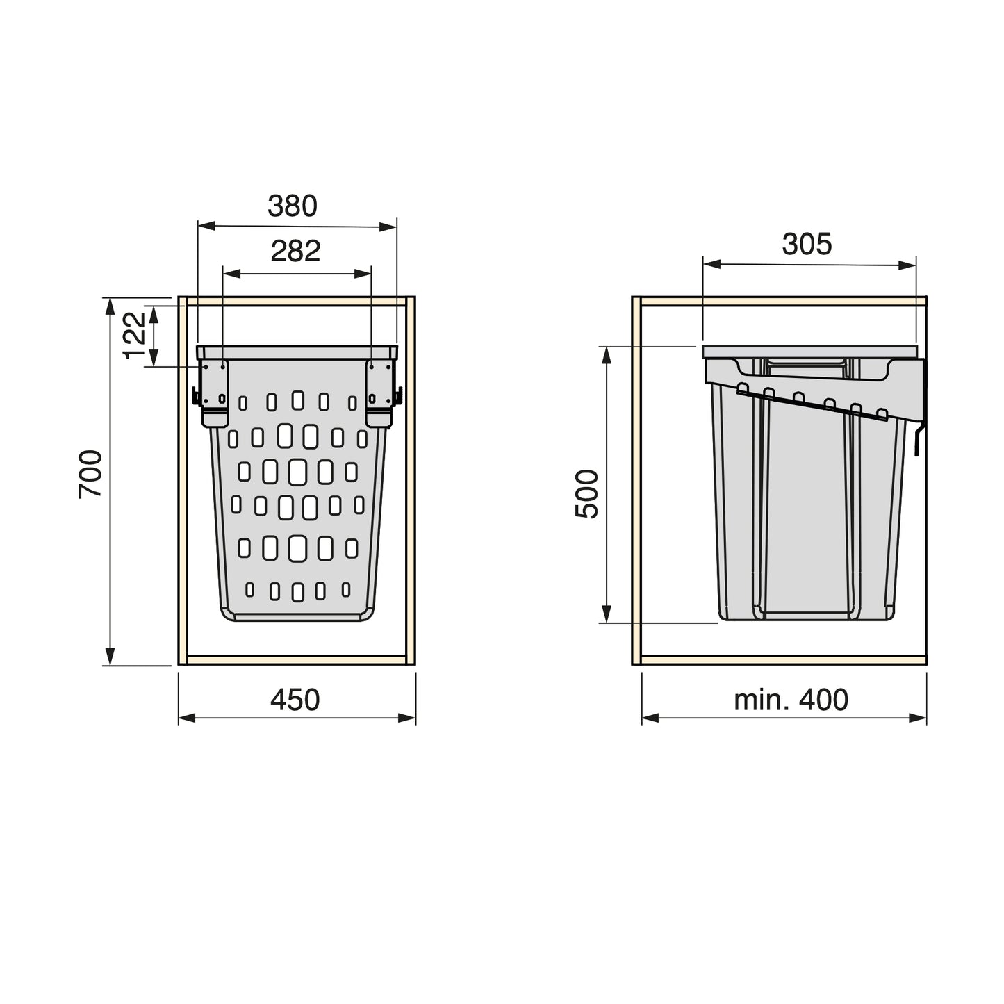 Emuca Laundry basket with folding door system Laundry, module 450mm, Plastic and Steel, White