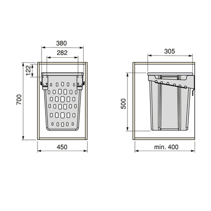 Emuca Laundry basket with folding door system Laundry, module 450mm, Plastic and Steel, White