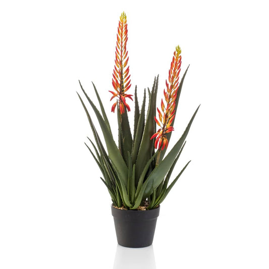 Artificial Emerald Aloe with 2 flowers in pot 80 cm