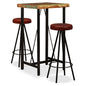 3-piece bar furniture set made of solid recycled wood and genuine leather