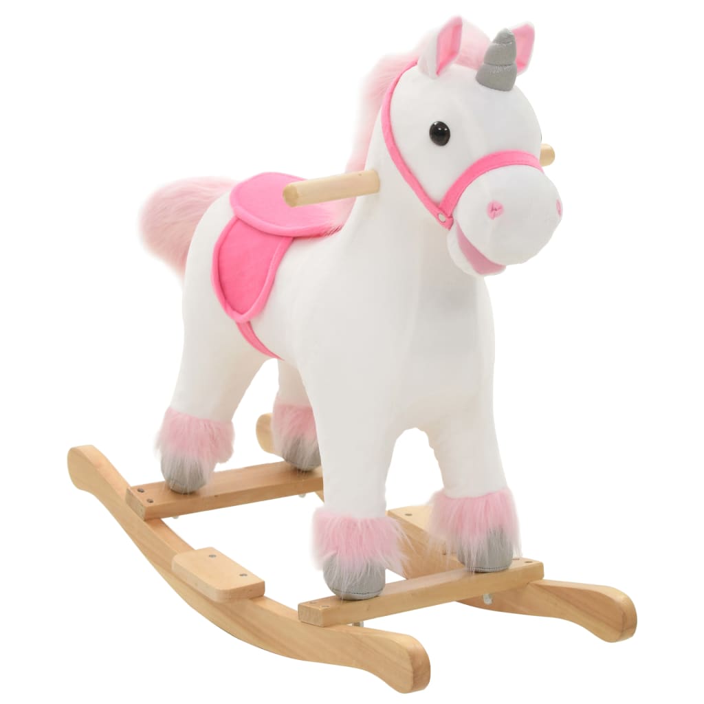 Unicornio balancín de peluche blanco y rosa 65x32x58 cm