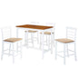 5-piece bar table and chairs set, solid wood, brown and white