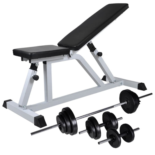 Training bench with barbell and dumbbell set 30.5 kg