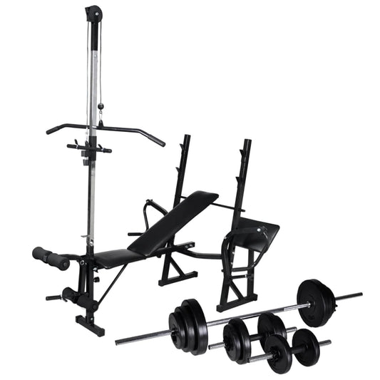 Weight bench with weight rack, weights and dumbbells 30.5 kg