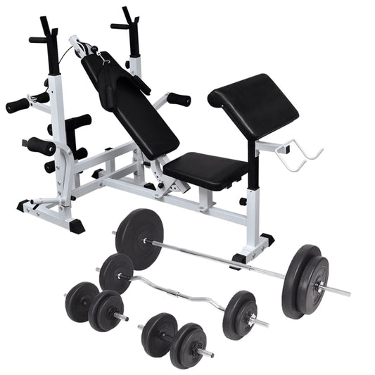 Weight bench with weight rack, weights and dumbbells 90 kg