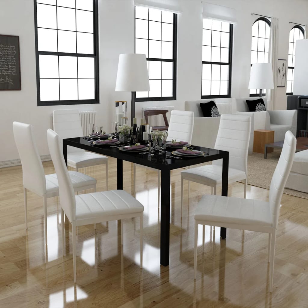 7-piece black and white dining table set