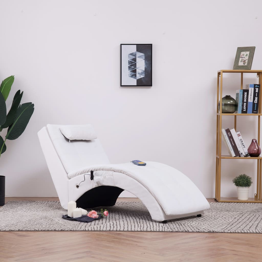 Massage couch with white faux leather pillow