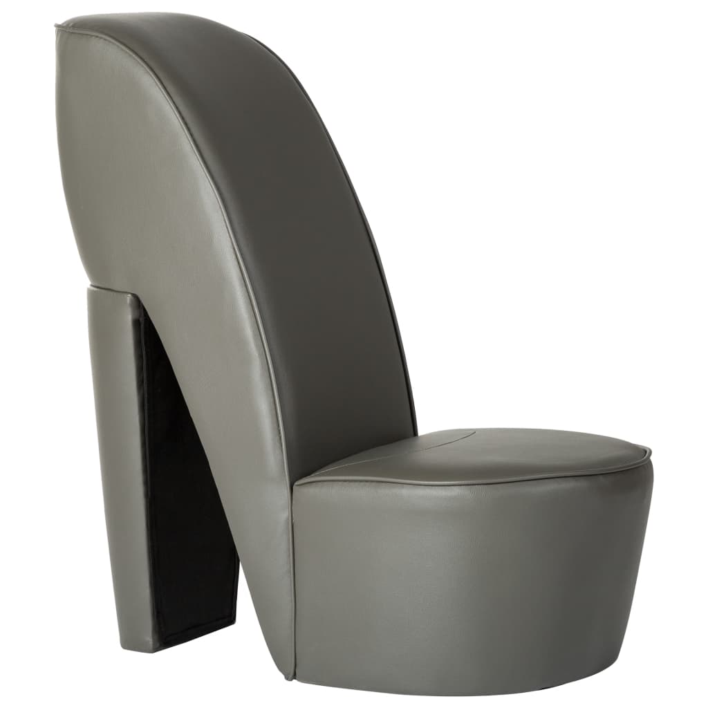 High heel shoe shaped armchair in grey synthetic leather