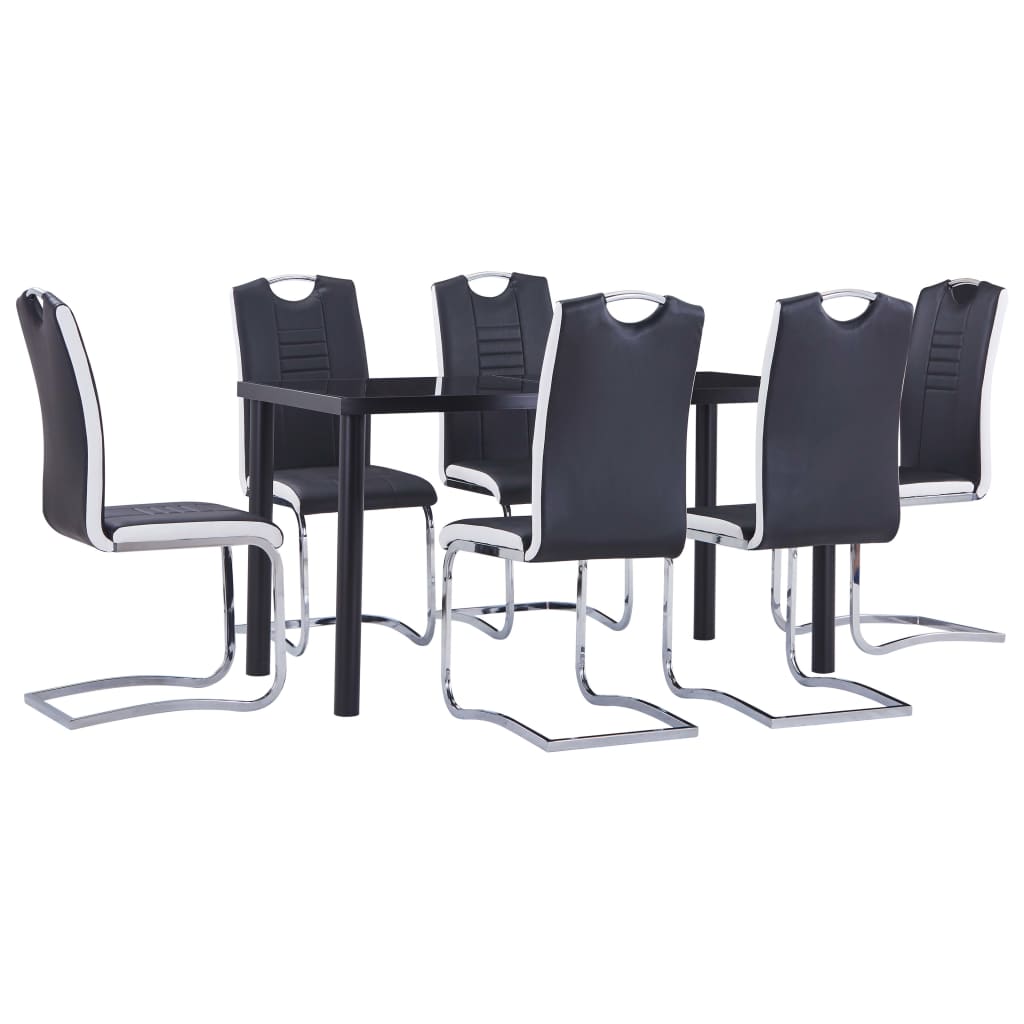 7-piece dining set in black faux leather