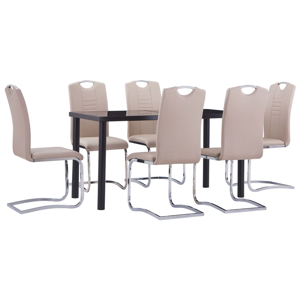 7-piece dining set in cappuccino faux leather