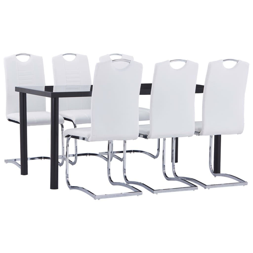 7-piece dining set in white faux leather