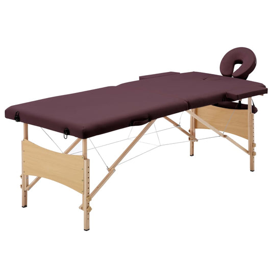 Folding massage table 2 zones wood purple wine