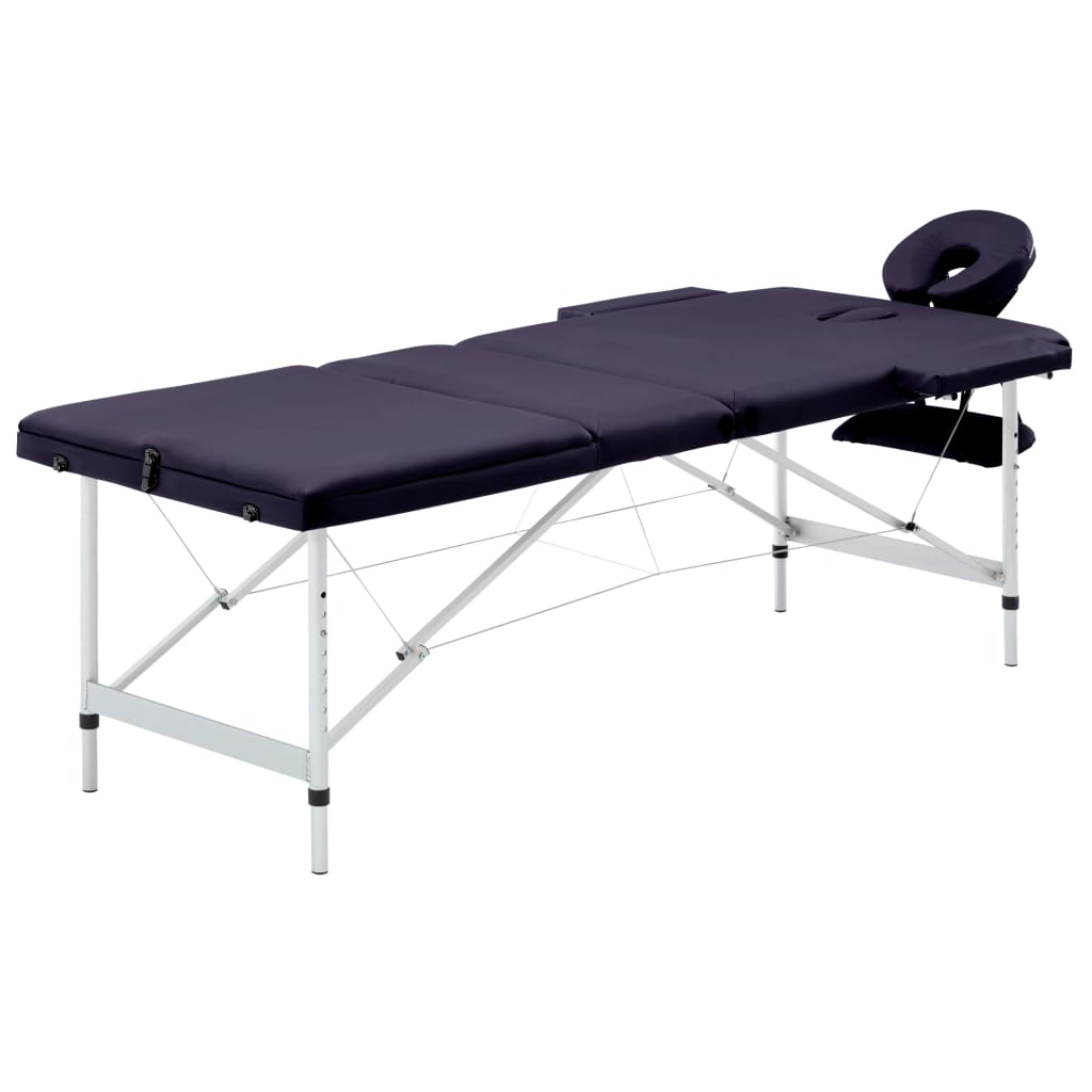 Purple aluminum 3-zone folding massage table