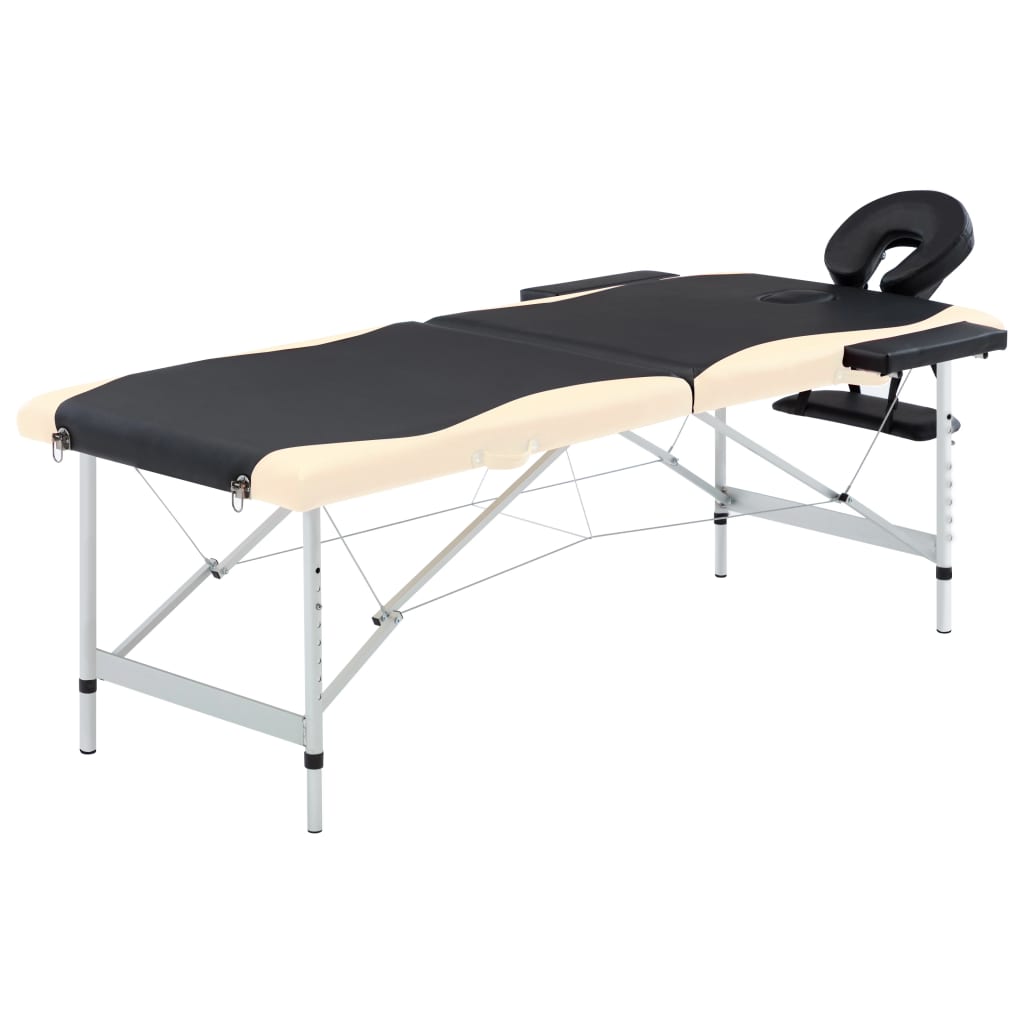 Folding massage table 2 zones black and beige aluminum