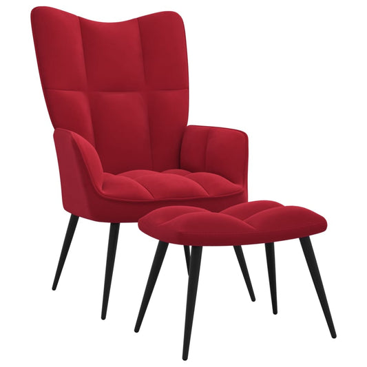 Silla de relajación con reposapiés terciopelo rojo tinto