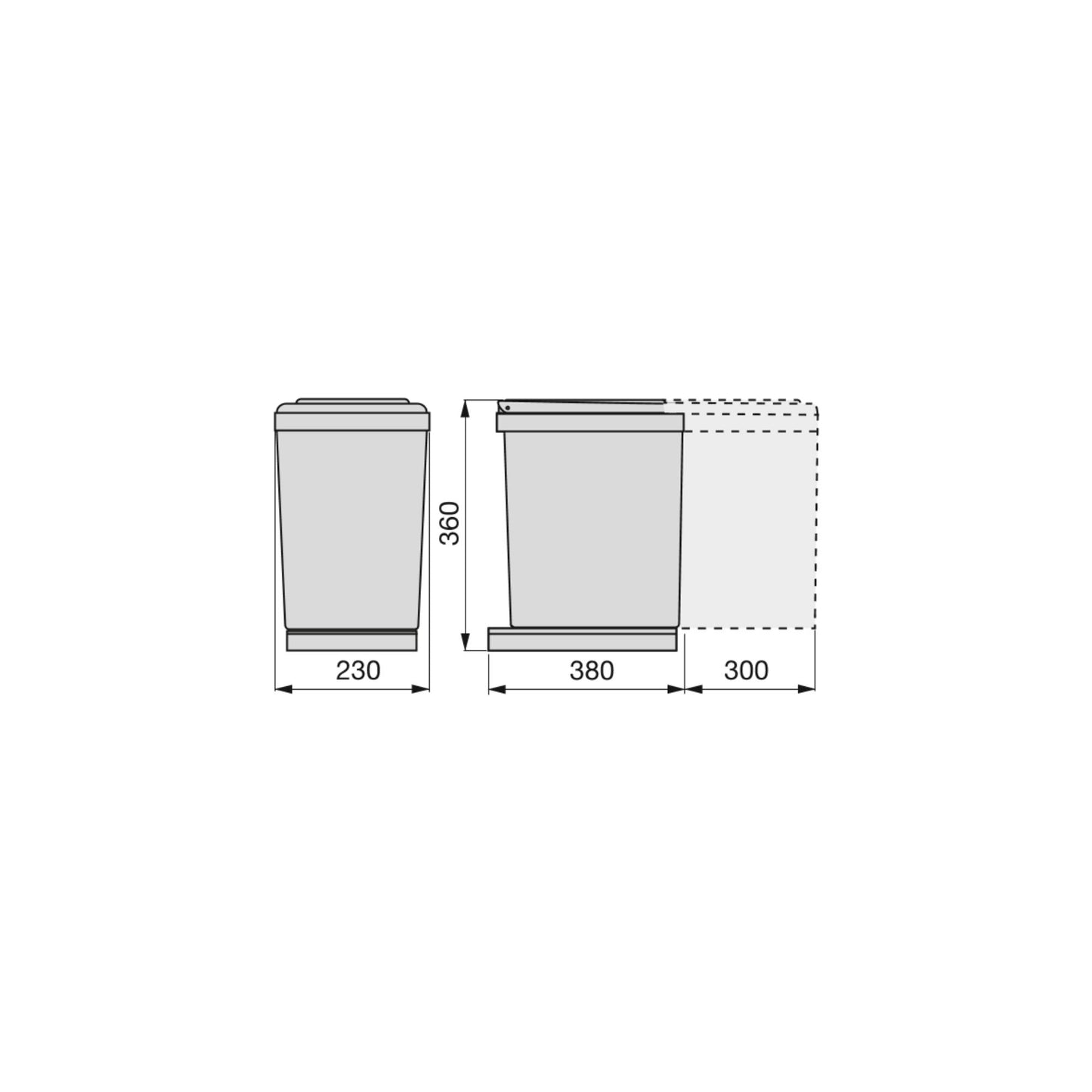 Emuca Recycling container for lower fixing and manual extraction in kitchen furniture 1 x 16 liters and automatic lid, Plastic, Grey