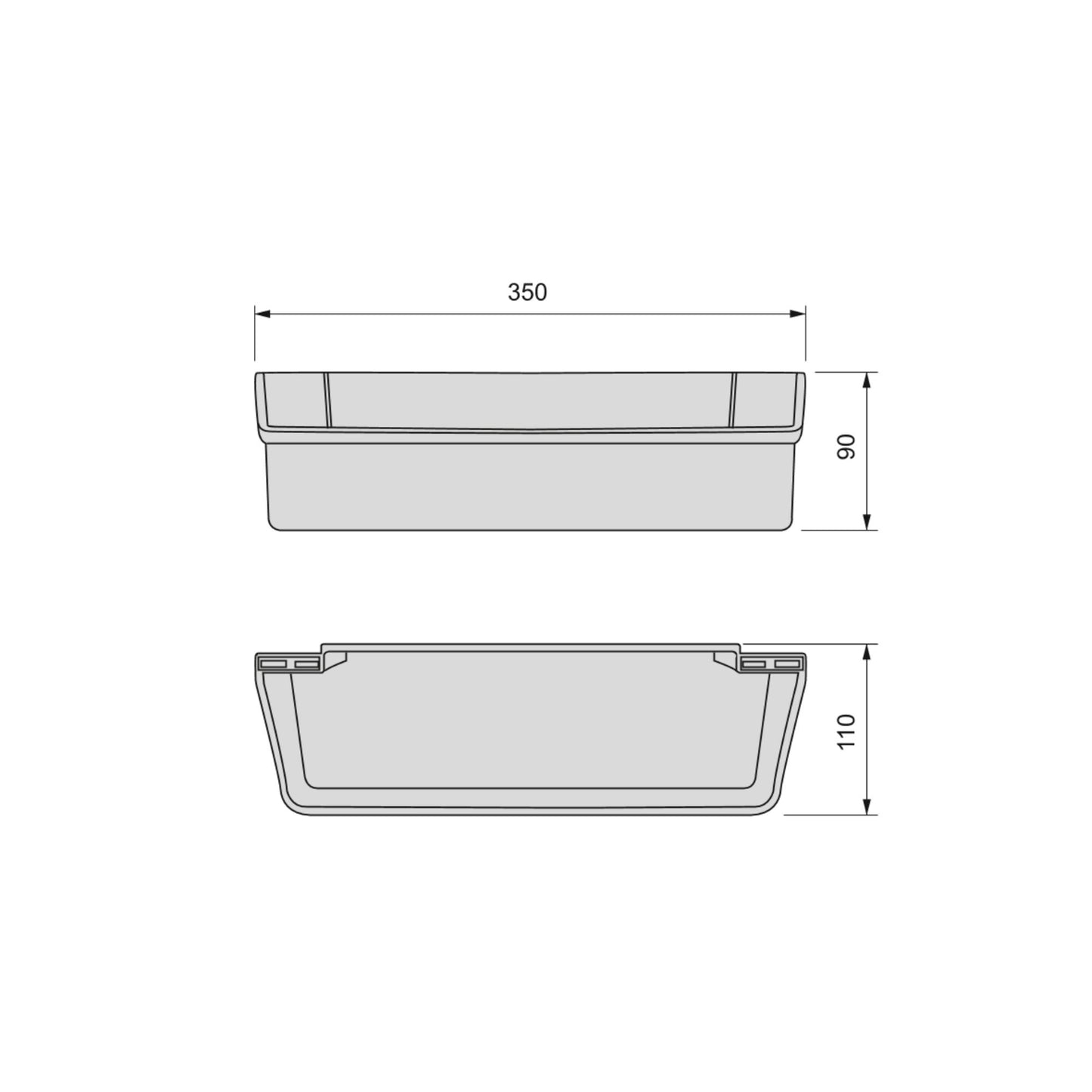 Emuca Set of 2 auxiliary trays, length 350mm, Plastic, White