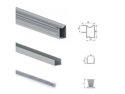 Emuca Hardware kit for 2 sliding doors and soft closing wardrobe Placard 81, Wave profile, 16mm thick, boards not included, Matt anodized