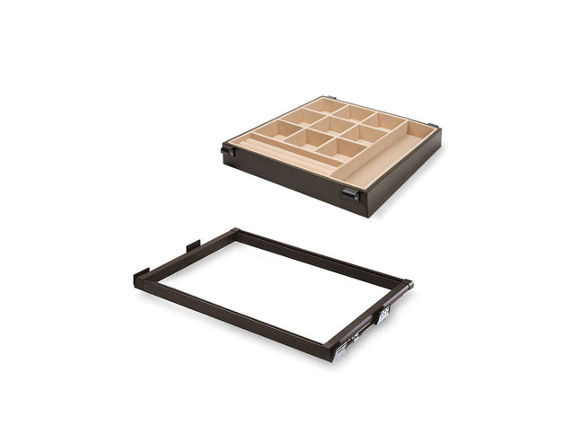 Emuca Kit de cajón joyero y bastidor de guías para armarios Moka, cierre suave, regulable, Acero y aluminio, Color moka