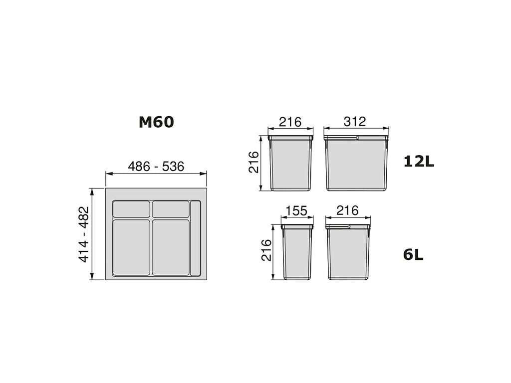 Kit de contenedores de reciclaje para cajón de cocina con base